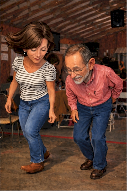 Teach a friend to line dance.  This friend tries really hard!